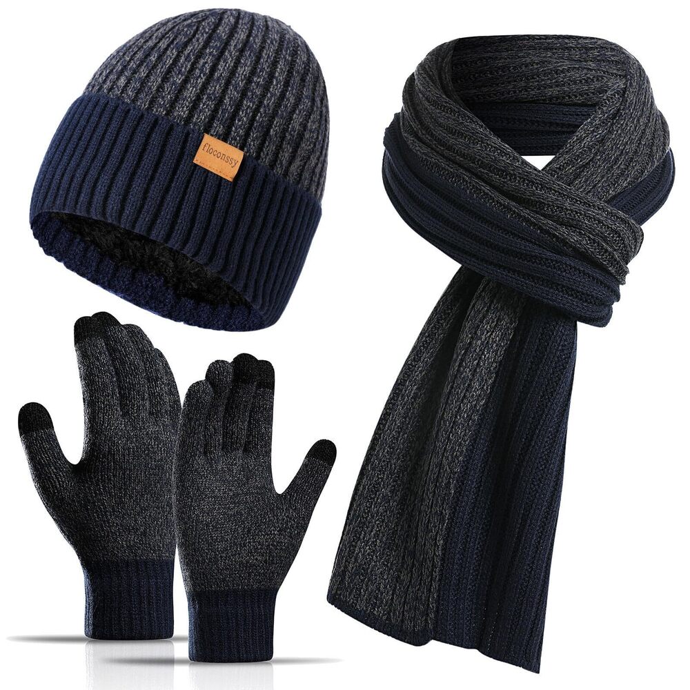 4855 3 PCS 's Winter Hat Scarf Gloves Set, Warm Knit Beanie Thermal Long